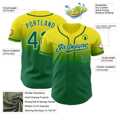 Custom Light Yellow Kelly Green-White Authentic Fade Fashion Baseball Jersey - Sky-Custom