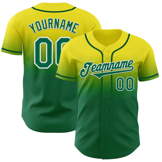 Custom Light Yellow Kelly Green-White Authentic Fade Fashion Baseball Jersey - Sky-Custom