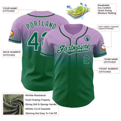 Custom Light Purple Kelly Green-White Authentic Fade Fashion Baseball Jersey - Sky-Custom