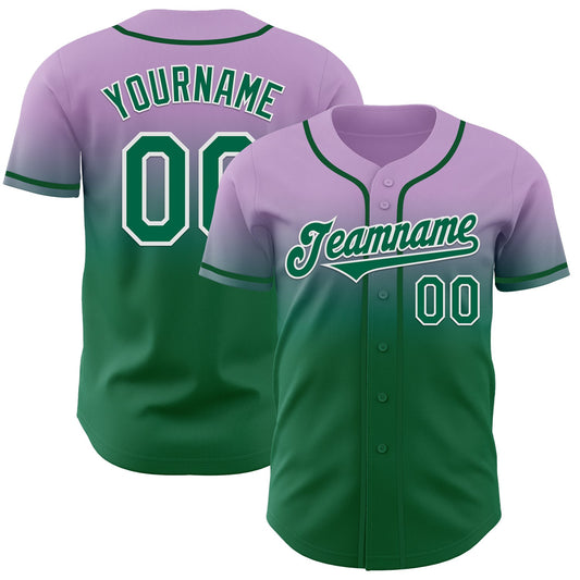 Custom Light Purple Kelly Green-White Authentic Fade Fashion Baseball Jersey - Sky-Custom