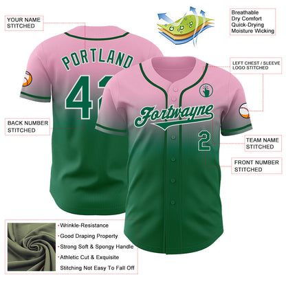 Custom Light Pink Kelly Green-White Authentic Fade Fashion Baseball Jersey - Sky-Custom