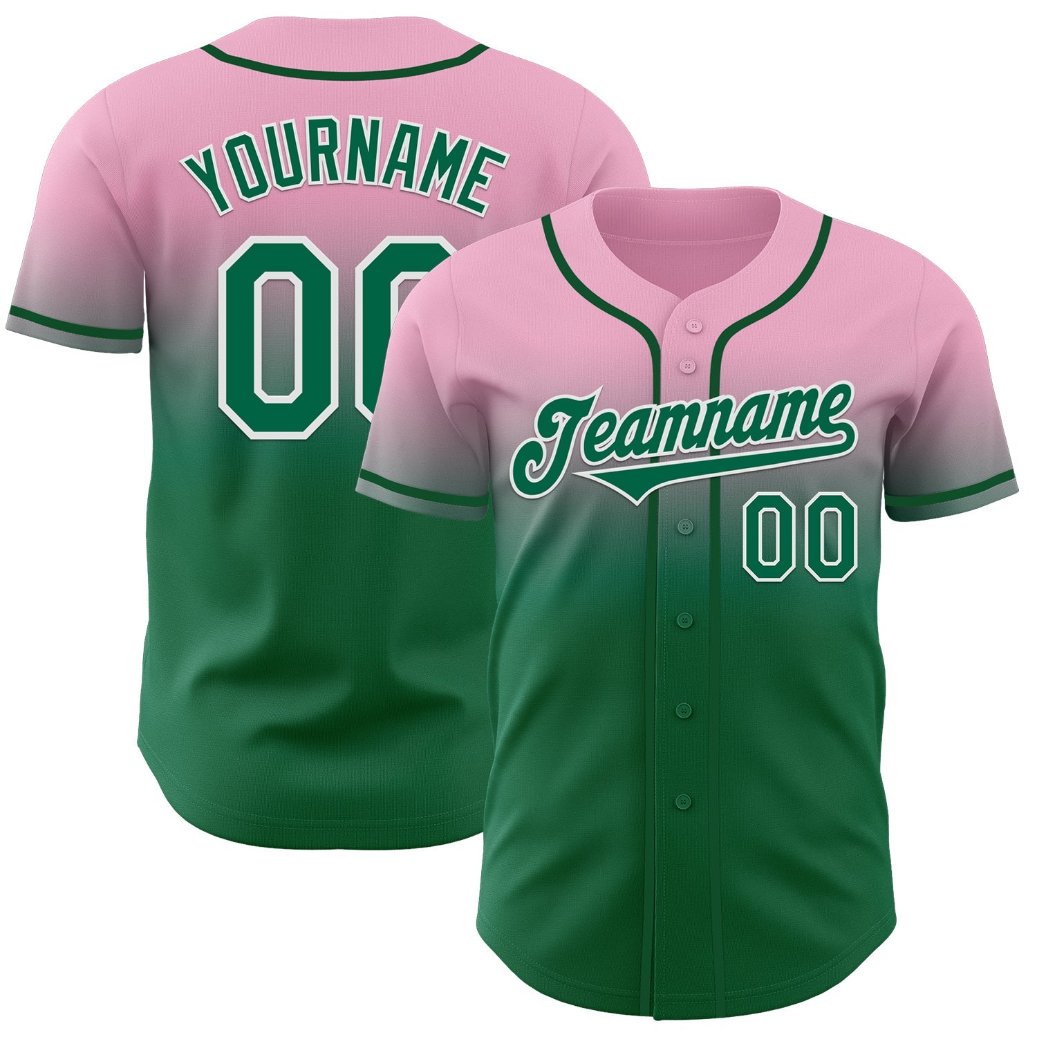 Custom Light Pink Kelly Green-White Authentic Fade Fashion Baseball Jersey - Sky-Custom