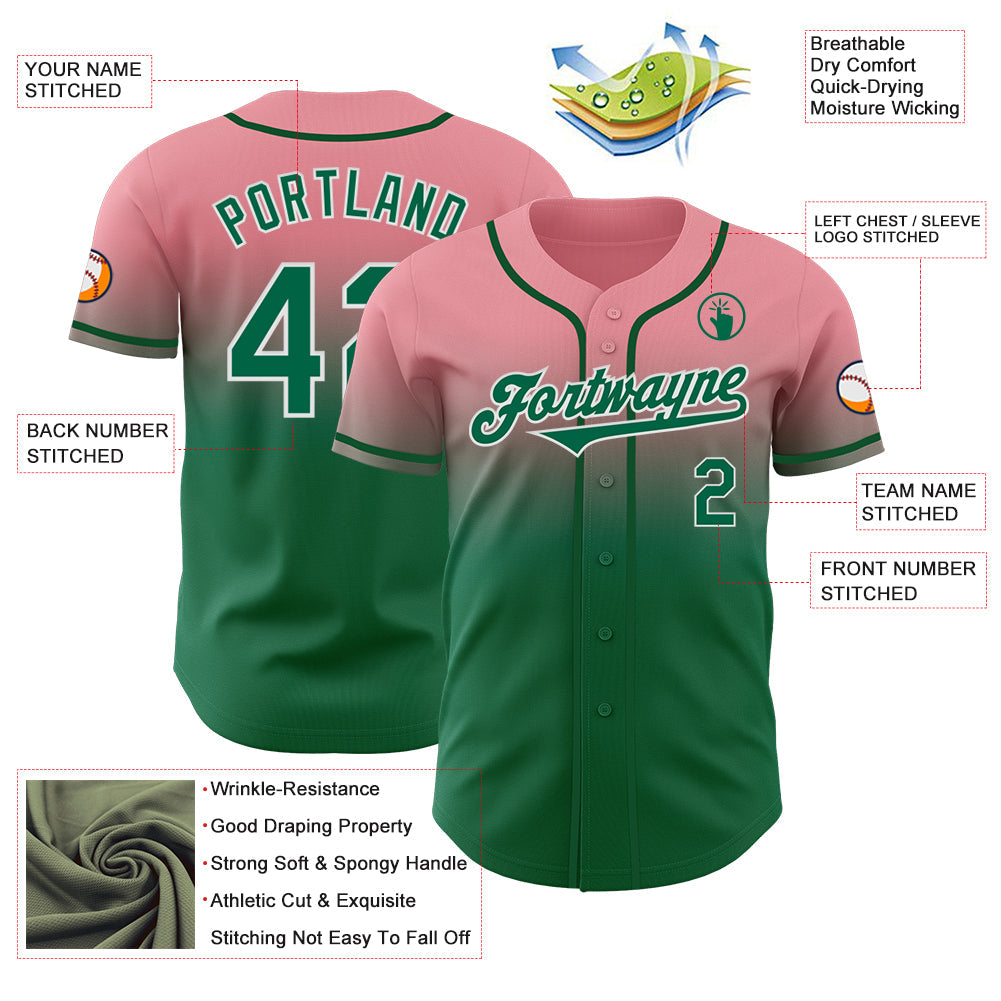 Custom Medium Pink Kelly Green-White Authentic Fade Fashion Baseball Jersey - Sky-Custom