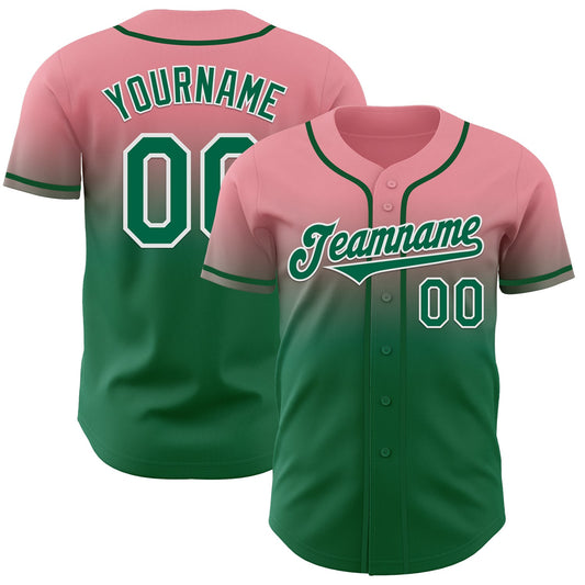 Custom Medium Pink Kelly Green-White Authentic Fade Fashion Baseball Jersey - Sky-Custom