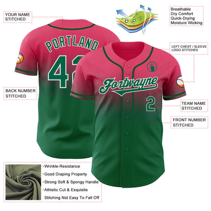 Custom Neon Pink Kelly Green-White Authentic Fade Fashion Baseball Jersey - Sky-Custom