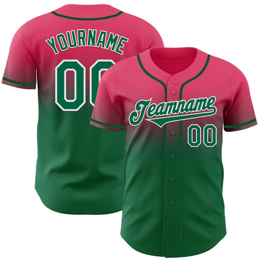 Custom Neon Pink Kelly Green-White Authentic Fade Fashion Baseball Jersey - Sky-Custom