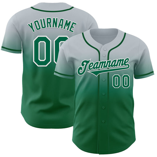 Custom Silver Kelly Green-White Authentic Fade Fashion Baseball Jersey - Sky-Custom