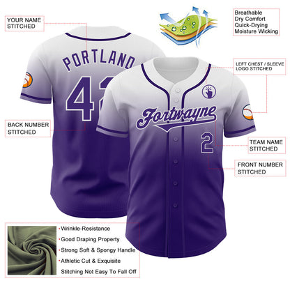 Custom White Purple Authentic Fade Fashion Baseball Jersey - Sky-Custom