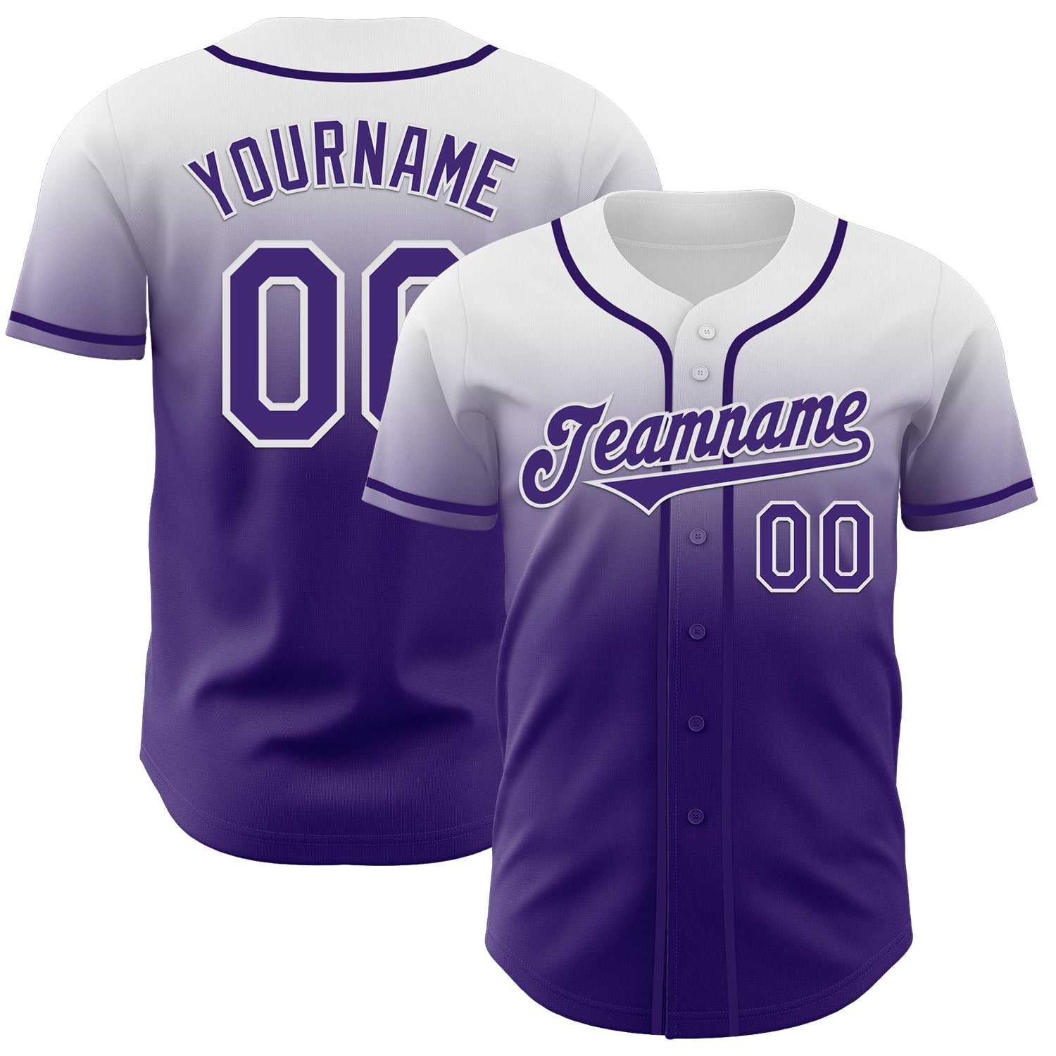Custom White Purple Authentic Fade Fashion Baseball Jersey - Sky-Custom