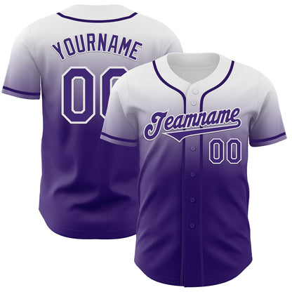 Custom White Purple Authentic Fade Fashion Baseball Jersey - Sky-Custom