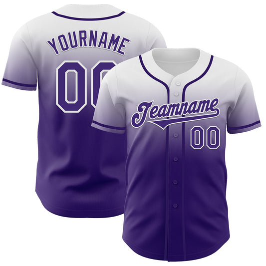 Custom White Purple Authentic Fade Fashion Baseball Jersey - Sky-Custom