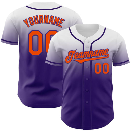 Custom White Orange-Purple Authentic Fade Fashion Baseball Jersey - Sky-Custom