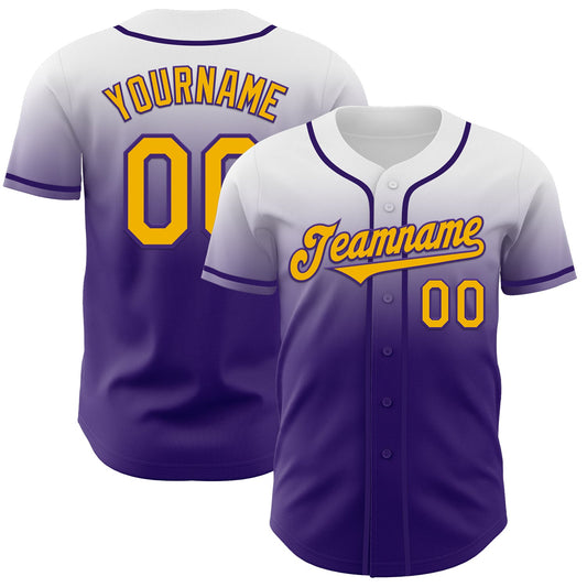 Custom White Gold-Purple Authentic Fade Fashion Baseball Jersey - Sky-Custom