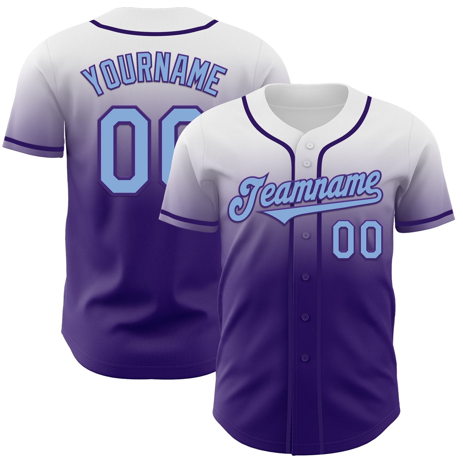 Custom White Light Blue-Purple Authentic Fade Fashion Baseball Jersey - Sky-Custom