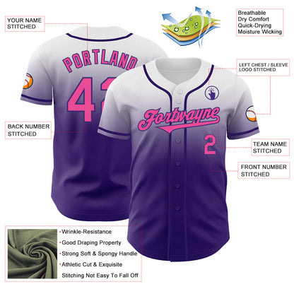 Custom White Pink-Purple Authentic Fade Fashion Baseball Jersey - Sky-Custom