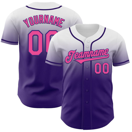 Custom White Pink-Purple Authentic Fade Fashion Baseball Jersey - Sky-Custom
