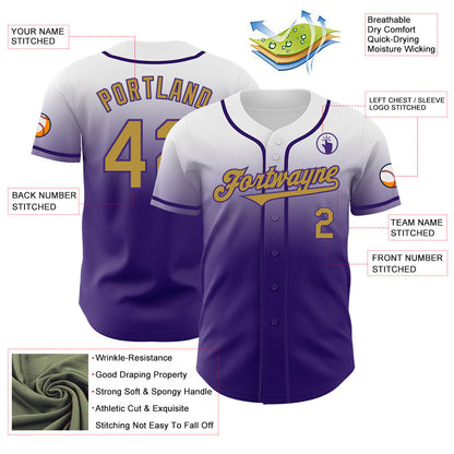 Custom White Old Gold-Purple Authentic Fade Fashion Baseball Jersey - Sky-Custom