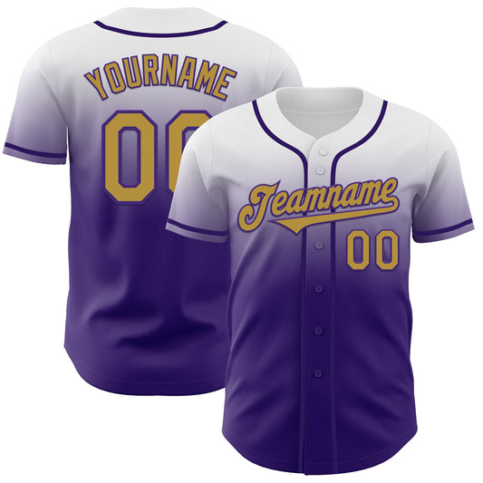 Custom White Old Gold-Purple Authentic Fade Fashion Baseball Jersey - Sky-Custom