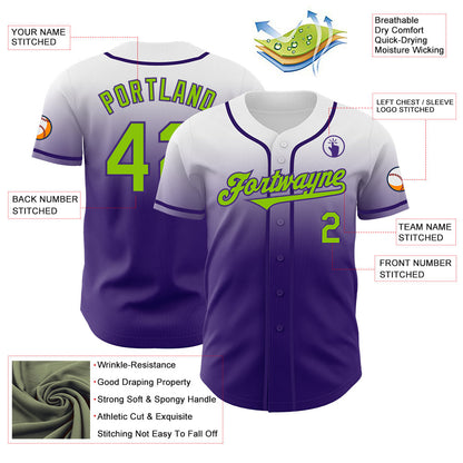 Custom White Neon Green-Purple Authentic Fade Fashion Baseball Jersey - Sky-Custom