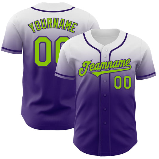 Custom White Neon Green-Purple Authentic Fade Fashion Baseball Jersey - Sky-Custom