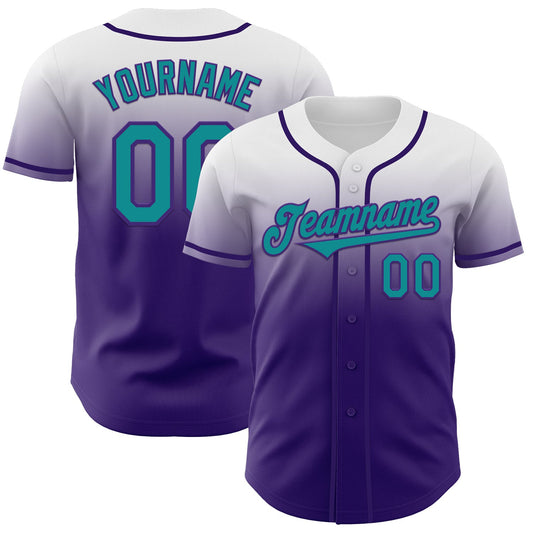 Custom White Teal-Purple Authentic Fade Fashion Baseball Jersey - Sky-Custom