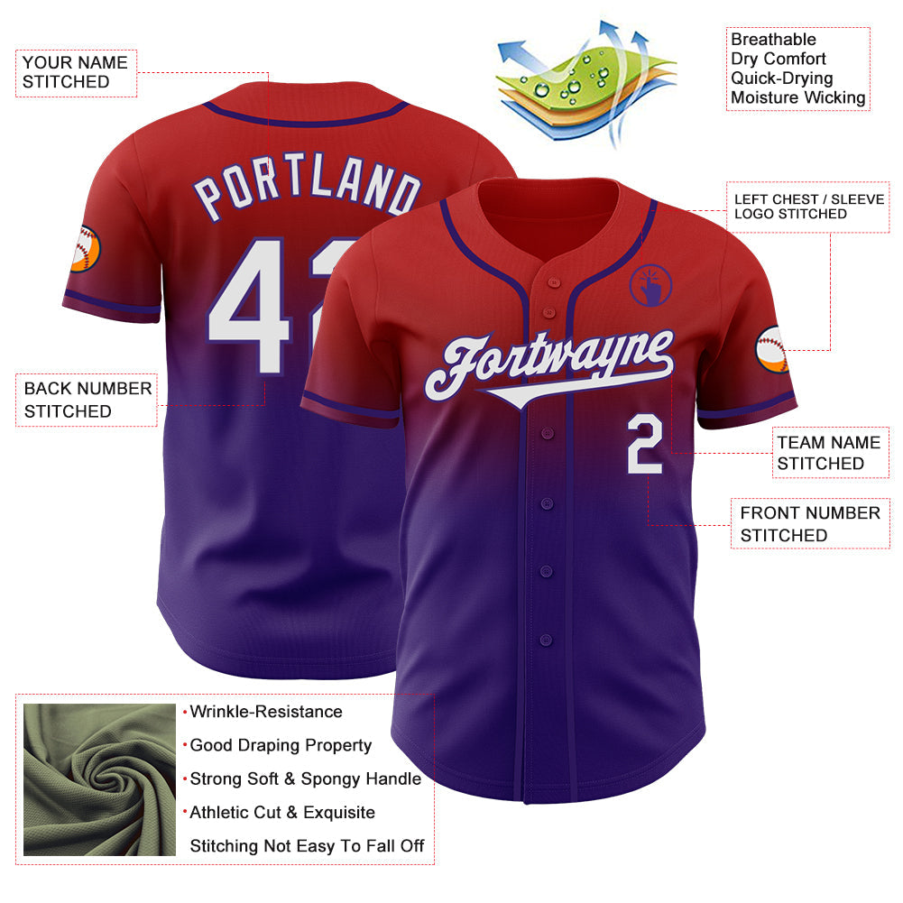 Custom Red White-Purple Authentic Fade Fashion Baseball Jersey - Sky-Custom