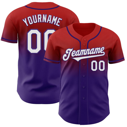 Custom Red White-Purple Authentic Fade Fashion Baseball Jersey - Sky-Custom
