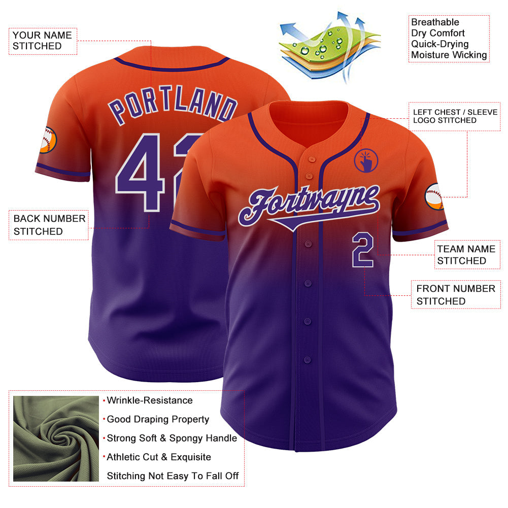 Custom Orange Purple-White Authentic Fade Fashion Baseball Jersey - Sky-Custom