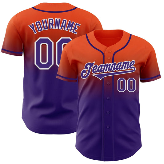 Custom Orange Purple-White Authentic Fade Fashion Baseball Jersey - Sky-Custom