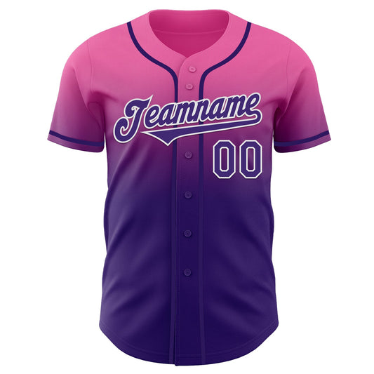 Custom Pink Purple-White Authentic Fade Fashion Baseball Jersey - Sky-Custom