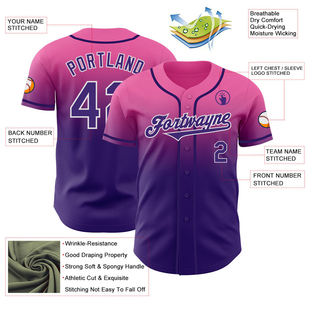 Custom Pink Purple-White Authentic Fade Fashion Baseball Jersey - Sky-Custom