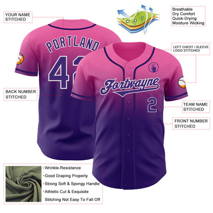 Custom Pink Purple-White Authentic Fade Fashion Baseball Jersey - Sky-Custom