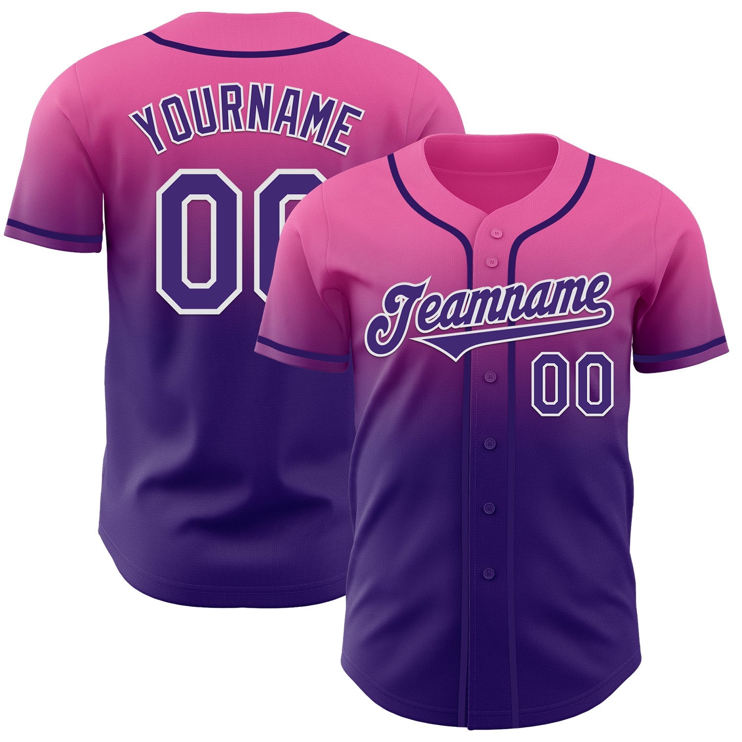 Custom Pink Purple-White Authentic Fade Fashion Baseball Jersey - Sky-Custom
