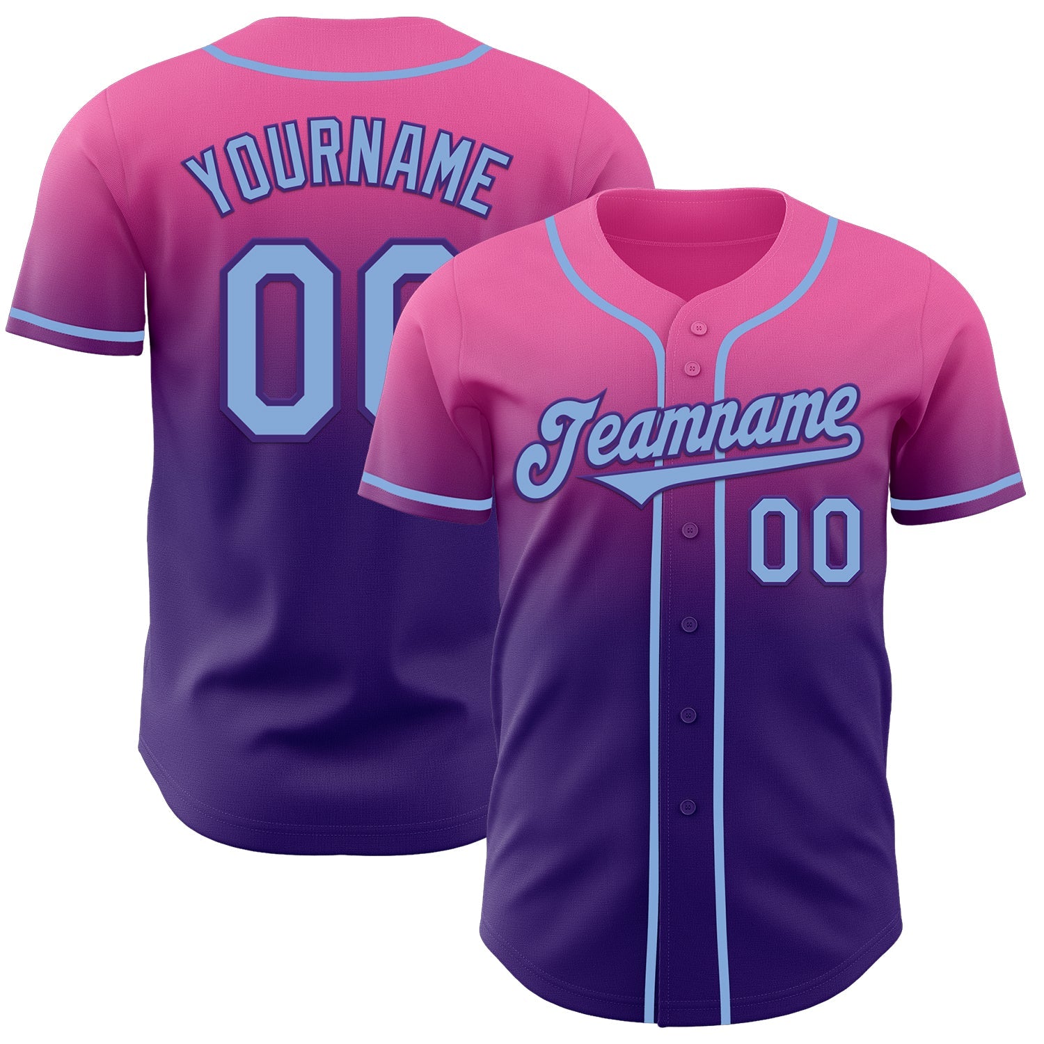 Custom Pink Light Blue-Purple Authentic Fade Fashion Baseball Jersey - Sky-Custom