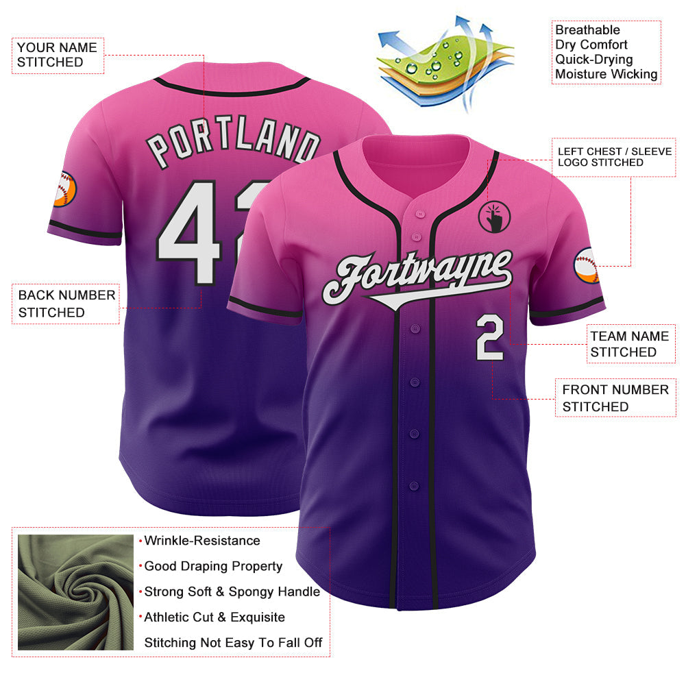 Custom Pink White Purple-Black Authentic Fade Fashion Baseball Jersey - Sky-Custom
