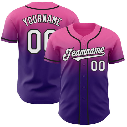 Custom Pink White Purple-Black Authentic Fade Fashion Baseball Jersey - Sky-Custom