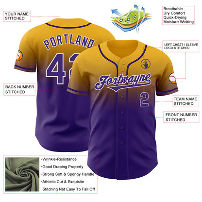 Custom Gold Purple-White Authentic Fade Fashion Baseball Jersey - Sky-Custom