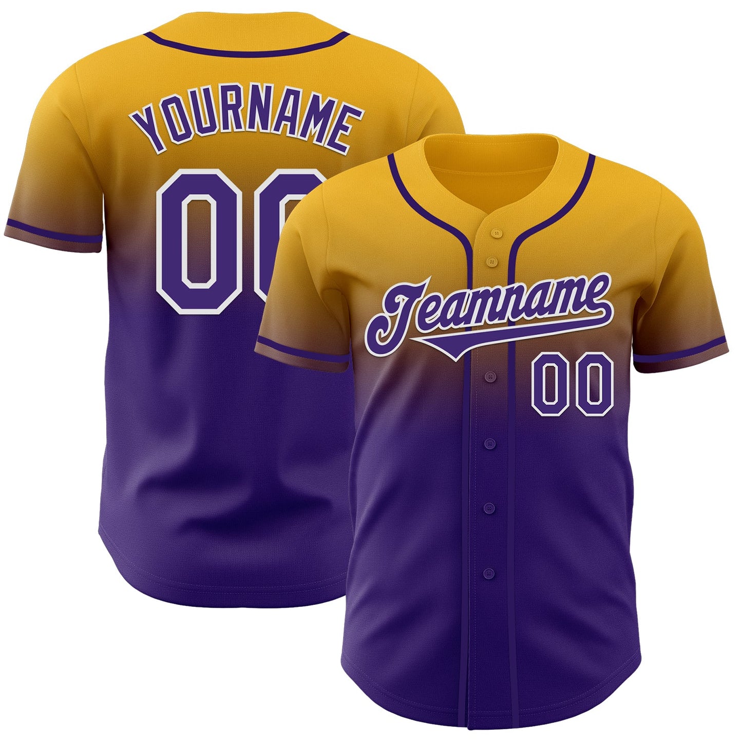 Custom Gold Purple-White Authentic Fade Fashion Baseball Jersey - Sky-Custom