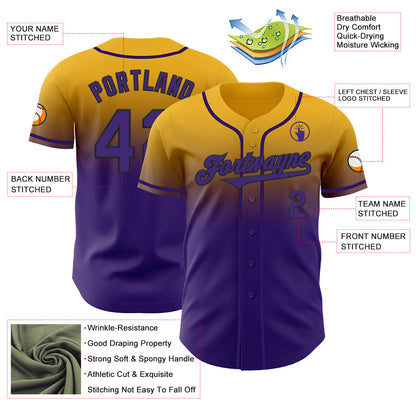 Custom Gold Purple-Black Authentic Fade Fashion Baseball Jersey - Sky-Custom