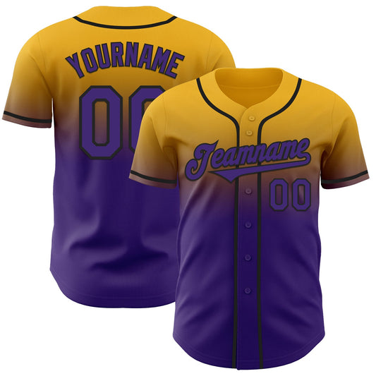 Custom Gold Purple-Black Authentic Fade Fashion Baseball Jersey - Sky-Custom