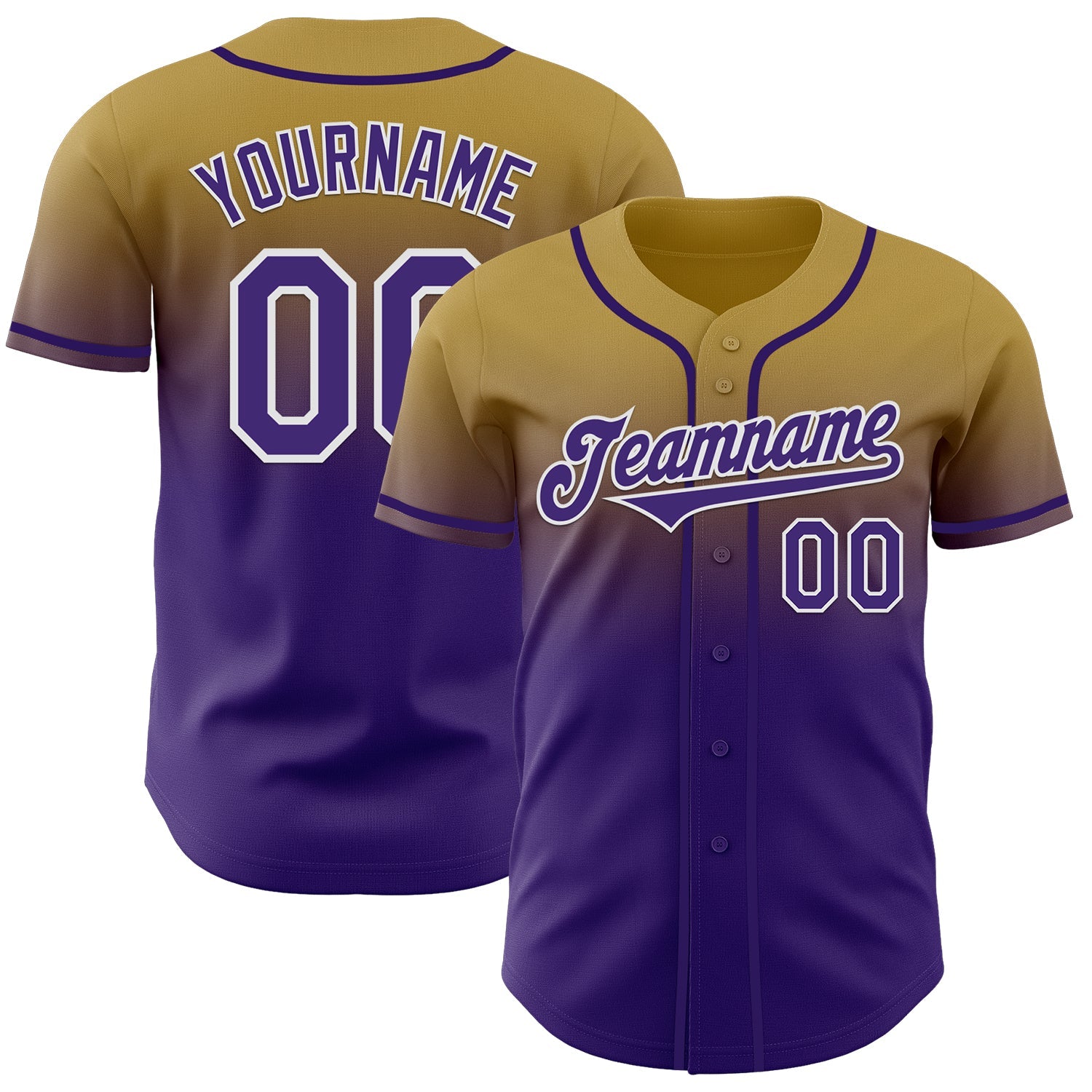 Custom Old Gold Purple-White Authentic Fade Fashion Baseball Jersey - Sky-Custom