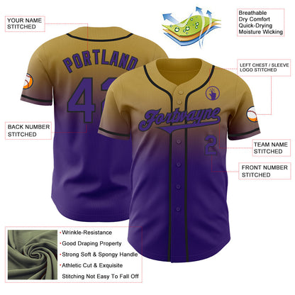 Custom Old Gold Purple-Black Authentic Fade Fashion Baseball Jersey - Sky-Custom