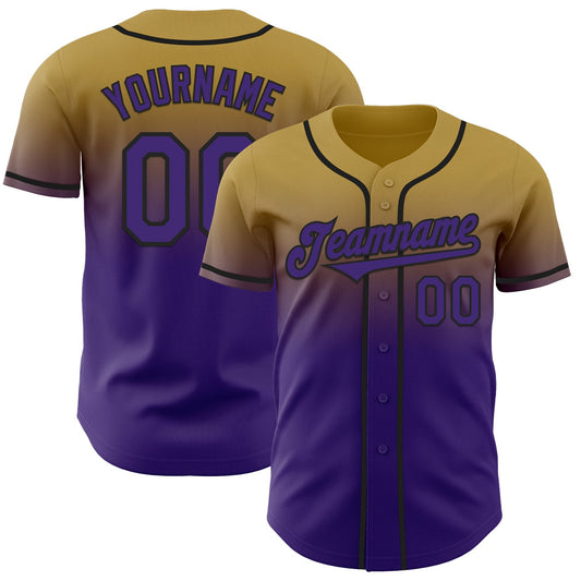 Custom Old Gold Purple-Black Authentic Fade Fashion Baseball Jersey - Sky-Custom