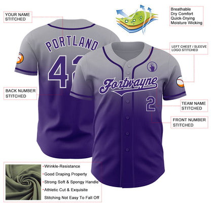 Custom Gray Purple-White Authentic Fade Fashion Baseball Jersey - Sky-Custom