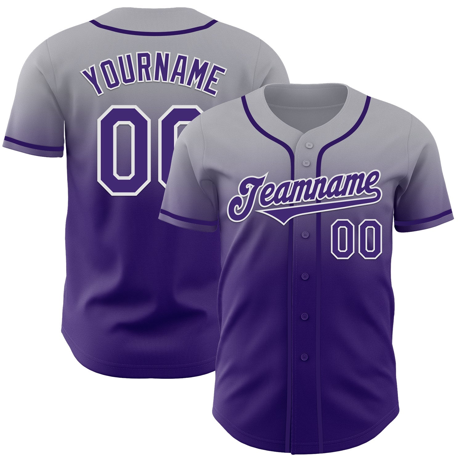 Custom Gray Purple-White Authentic Fade Fashion Baseball Jersey - Sky-Custom