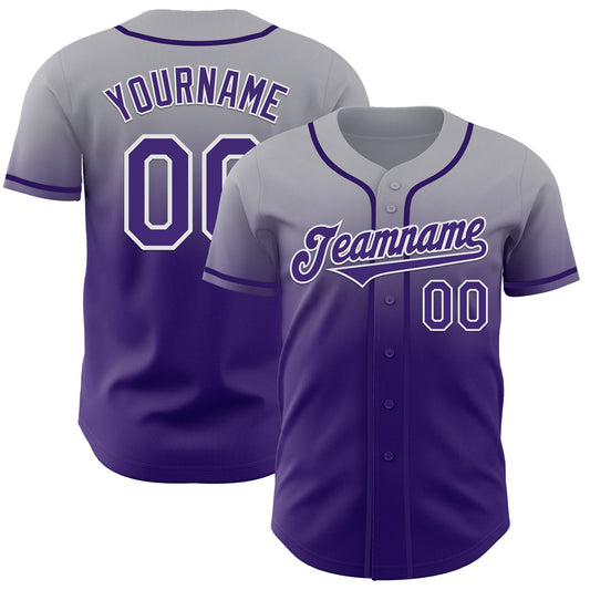 Custom Gray Purple-White Authentic Fade Fashion Baseball Jersey - Sky-Custom