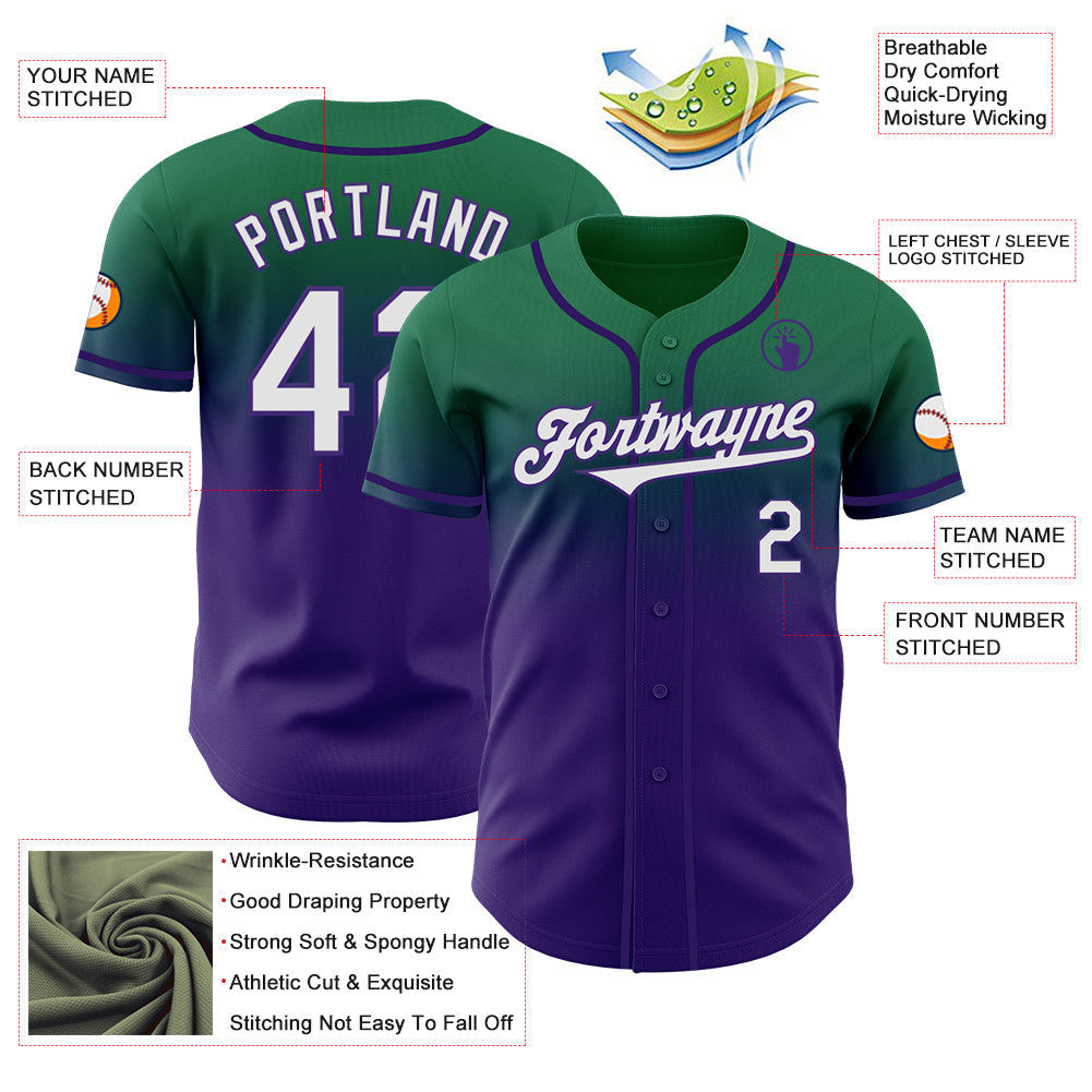 Custom Kelly Green White-Purple Authentic Fade Fashion Baseball Jersey - Sky-Custom