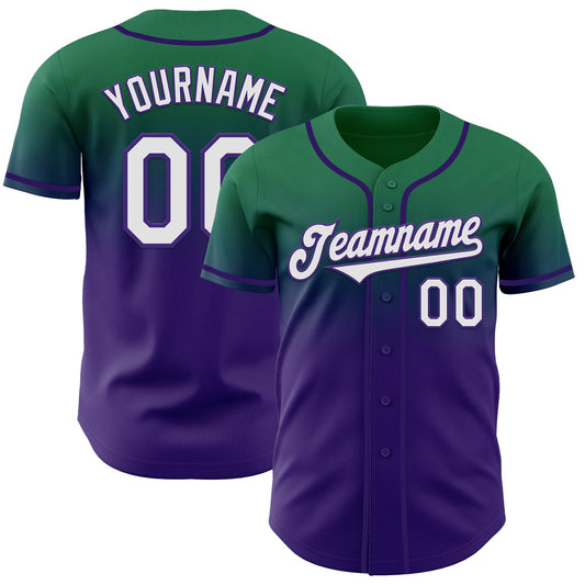 Custom Kelly Green White-Purple Authentic Fade Fashion Baseball Jersey - Sky-Custom