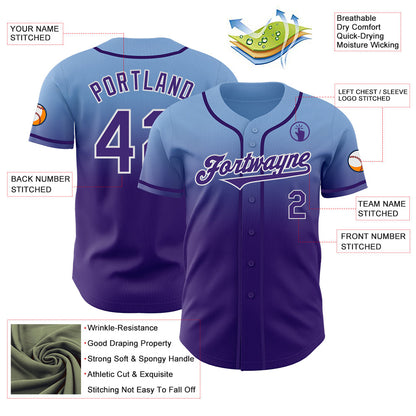 Custom Light Blue Purple-White Authentic Fade Fashion Baseball Jersey - Sky-Custom