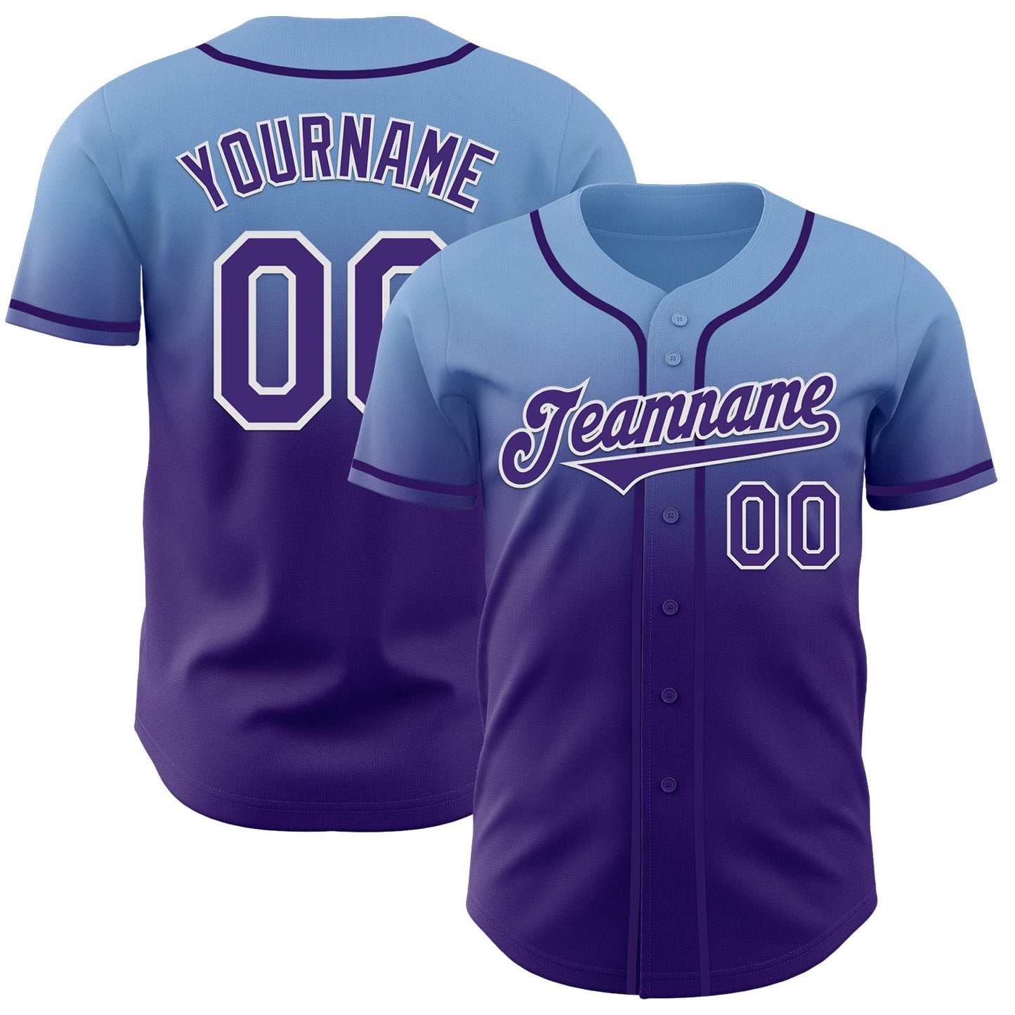 Custom Light Blue Purple-White Authentic Fade Fashion Baseball Jersey - Sky-Custom